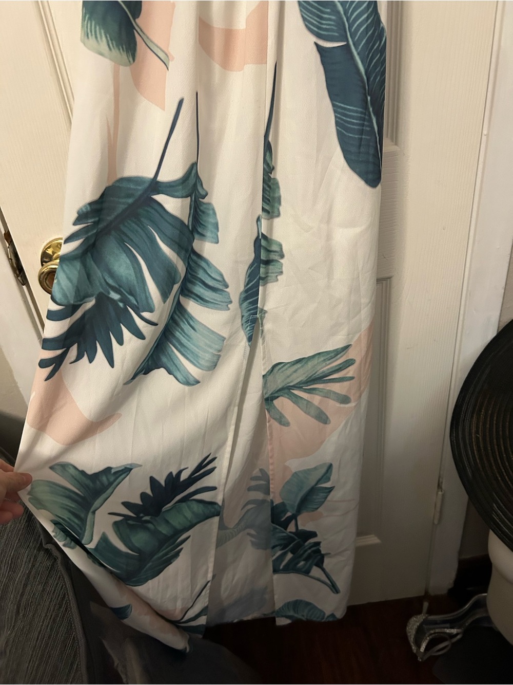 AKIRA White Maxi Jumpsuit with Teal & Blush Leaf Print - Picture 5 of 11